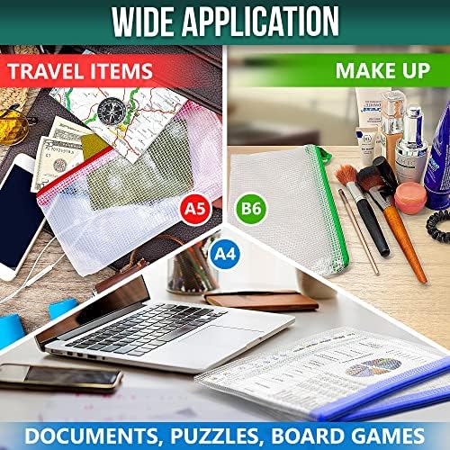 16 Pack Assorted Sizes Plastic Mesh Zipper Pouches for Storage & Organize Board Games - Puzzles - Documents - Bills - School and Office Supplies - Travel - Makeup - Multisize Mesh Zipper Pouch - Image 3