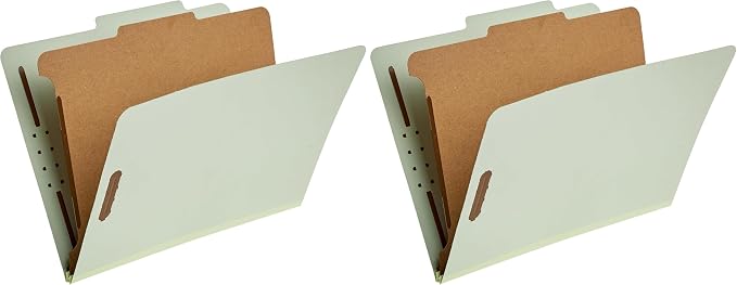 Amazon Basics Classification File Folders, 1 Divider, 2-Inch Embedded Fasteners, Letter Size for Documents, Light Green, 20-Pack by AmazonBasics