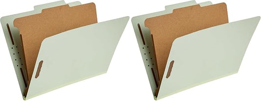 Amazon Basics Classification File Folders, 1 Divider, 2-Inch Embedded Fasteners, Letter Size for Documents, Light Green, 20-Pack by AmazonBasics