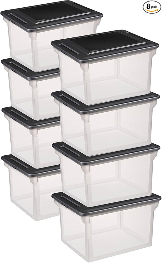 Sterilite File Box Tote with Lids for Letter and Legal Folders, 8-Pack | Stackable Plastic Document Storage and Paper Organizer for Home, Office, Desk, and Dorm Organization by Sterilite