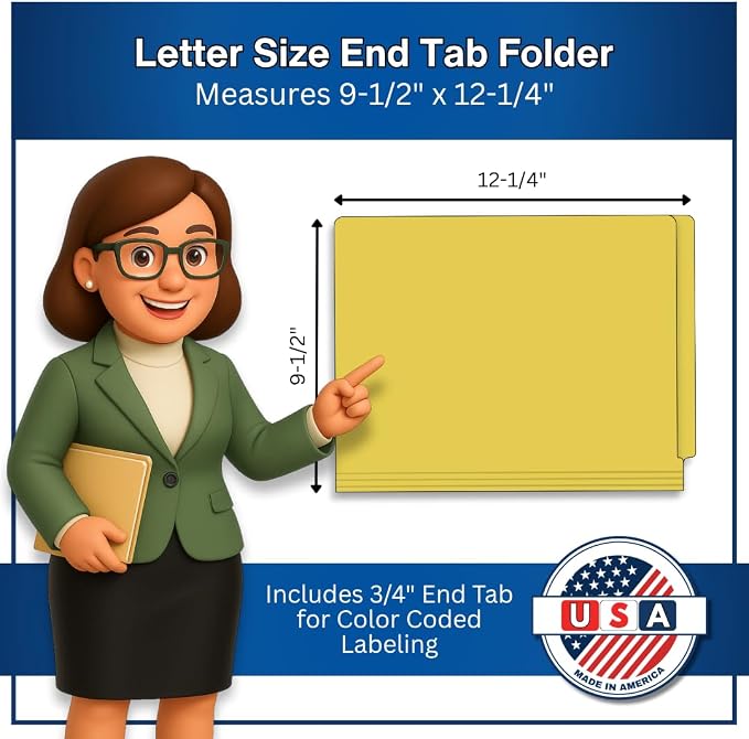 Yellow Medical File Folder, USA Made, Doctor Stuff, One 2" Bonded Fastener Top Right Position 1, Durable 11pt, Reinforced End Tab File Folders with Prong, Medical Charts/Patient Chart, 50/Box - Image 2