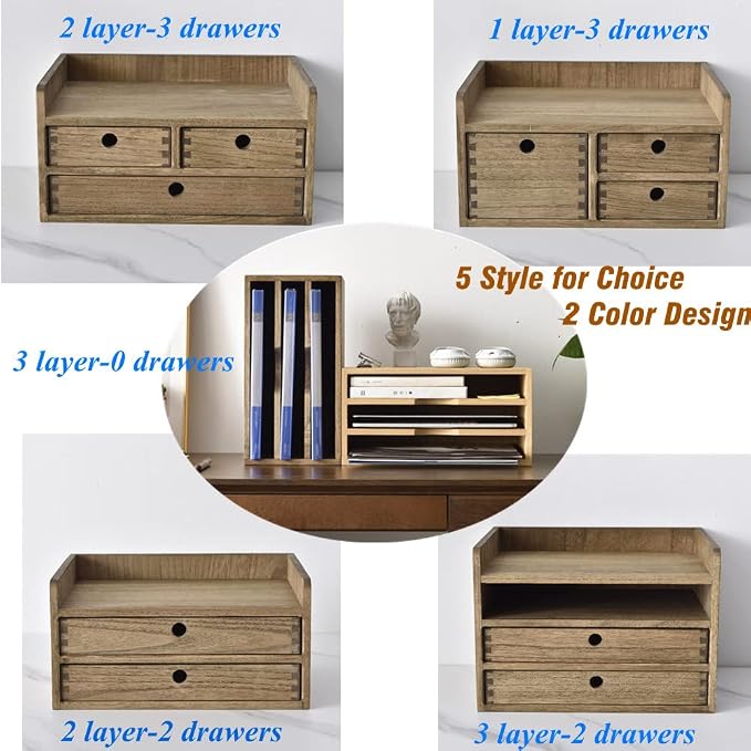 KIRIGEN Wooden Desk Organizer with 3 Drawers and Top Tray, Brown DT1D3C-DBR | 3-Drawer Cabinet with Top Tray Stores Office Supplies, Toiletries, Tools, Crafts, and Small Accessories on Desks or Counters - Image 8