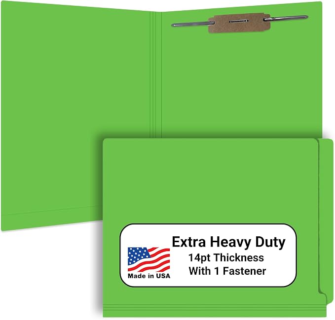 Green File Folders, Doctor Stuff, Letter Size Reinforced End Tab Folder with 2" Bonded Fastener on Inside Back, 14 pt Stock, Box of 50 by DoctorStuff