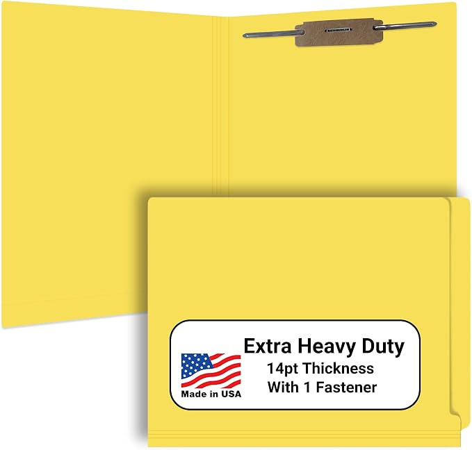 Yellow File Folders, Doctor Stuff, Letter Size Reinforced End Tab Folder with 2" Bonded Fastener on Inside Back, 14 pt Stock, Box of 50 by DoctorStuff