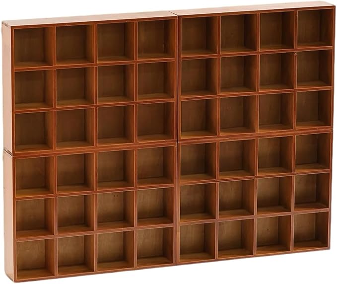 48-Compartment Wood Trinket Shelf, 4-Pack Stackable Cubby Curio Cabinet, Wall Mounted or Freestanding Display Shelf for Figurines, Miniatures, Shot Glasses, Knick Knacks & Small Collectibles by Woodaholic