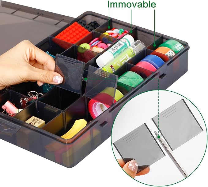 Gbivbe Large 24 Grids Plastic Organizer Box Adjustable Dividers,Clear Storage Box for Jewelry, Art DIY Crafts, Washi Tapes, Beads and Small Parts(Black,3Pack) - Image 7
