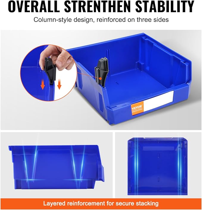 VEVOR Plastic Storage Bins 6 Pack (11 x 11 x 5-Inch), Hanging Stackable Storage Organizer Bins, Heavy Duty Stacking Containers for Closet, Garage, Office, Home, Pantry or Small Parts Organization - Image 4
