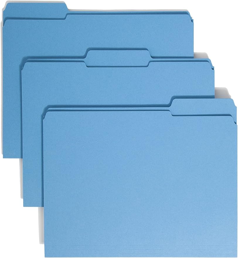 Smead File Folder, Reinforced 1/3-Cut Tab, Letter Size, Blue, 100 per Box (12034) by SMEAD