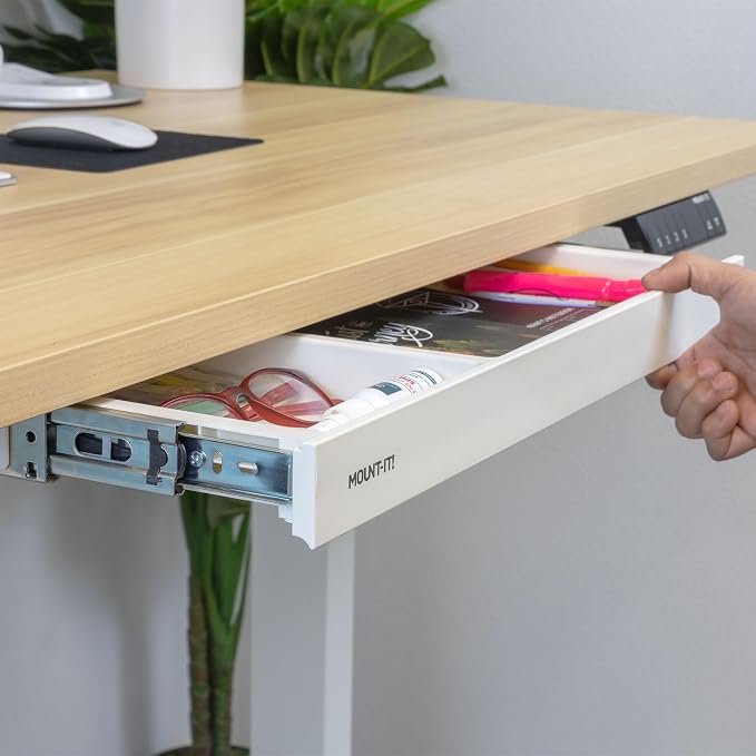 Mount-It! Under Desk Drawer Organizer with 2 Compartments, Shallow Low-Profile Slide-Out Desk Tray, 20.7″ x 8.9″ x 1.8″, Pull-Out Pencil Drawer for Traditional & Standing Desks- White - Image 8