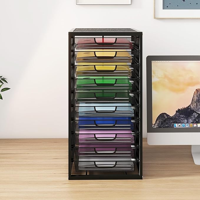 Natwind Mesh File Organizer with 10 Tier Sliding Drawers,Black | Office Supplies Desktop Organizers and Accessories, Paper Letter Tray, File Binder Organizer for Home Office School - Image 3