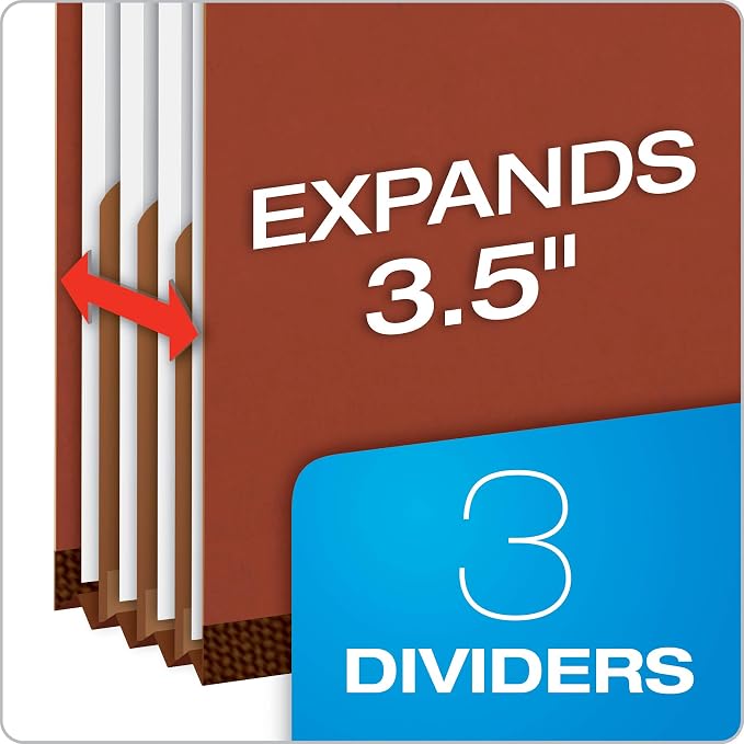 Pendaflex Pressboard Classification File Folders, 3 Dividers, 2" Embedded Fasteners, 2/5 Tab Cut, Letter Size, Red, Box of 10 (1357R) - Image 2
