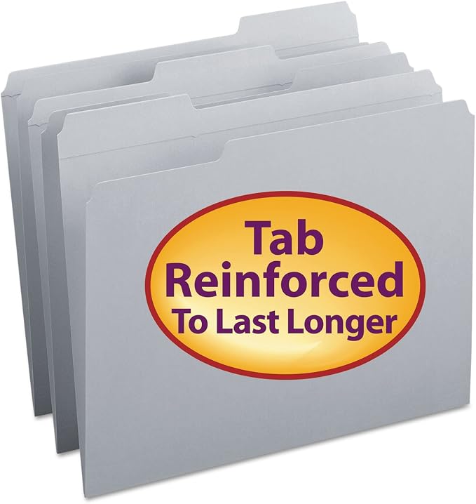 Smead File Folder, Reinforced 1/3-Cut Tab, Letter Size, Gray, 100 per Box (12334) by SMEAD