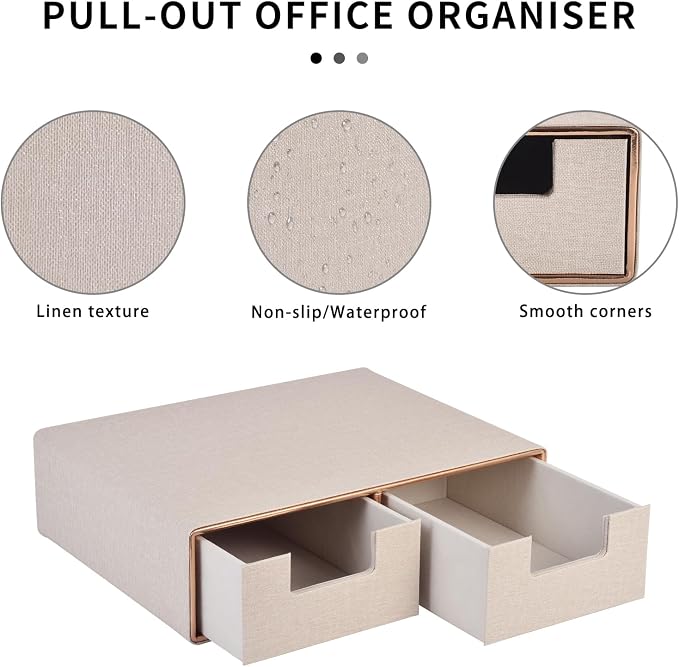 Linen Leather Desk Organizer with Drawers－Mini Desktop Drawer Organizer Stackable－Multifunctional Tabletop Organization Storage Box for Office Supplies Home Vanity Toiletries (Beige, 2-drawers) - Image 6