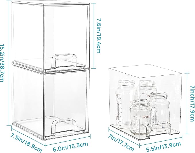 Vtopmart Clear Stackable Storage Drawers, 4 Pack Tall Plastic Organizers | Clear Pull-Out Drawers, Stackable Design for Skincare, Cosmetics, Beauty Supplies, Vanity, Bathroom, Cabinet and Countertop - Image 2