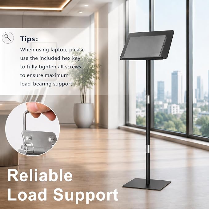 Podium Stand, Lecterns & Podiums, Acrylic Podium, Portable Podium Stand, Adjustable Angles with Metal Base, Podium for Classroom, Church, Weddings, Speech, 16" L x 12" W x 48" H, Black - Image 6