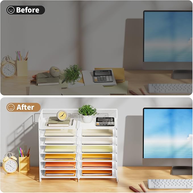 Marbrasse Desktop Literature Organizer, 12 Compartments Mesh Paper Organizer Desk Organizers, Adjustable File Sorter Mail Center Paper Storage Cabinet Classroom Mailbox for Office Home School, White - Image 4