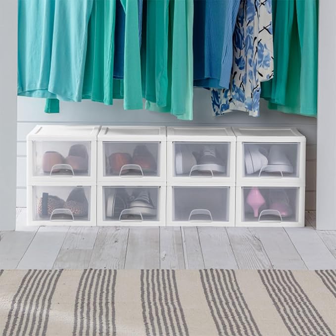 Sterilite Stacking Drawer Storage Organizer for Clothes, 6 Quart, 24-Pack | White Frame, Stackable Modular Clear Plastic Drawers & Containers for Clothing, Accessories, Craft Supplies, Shoes or Linens - Image 2