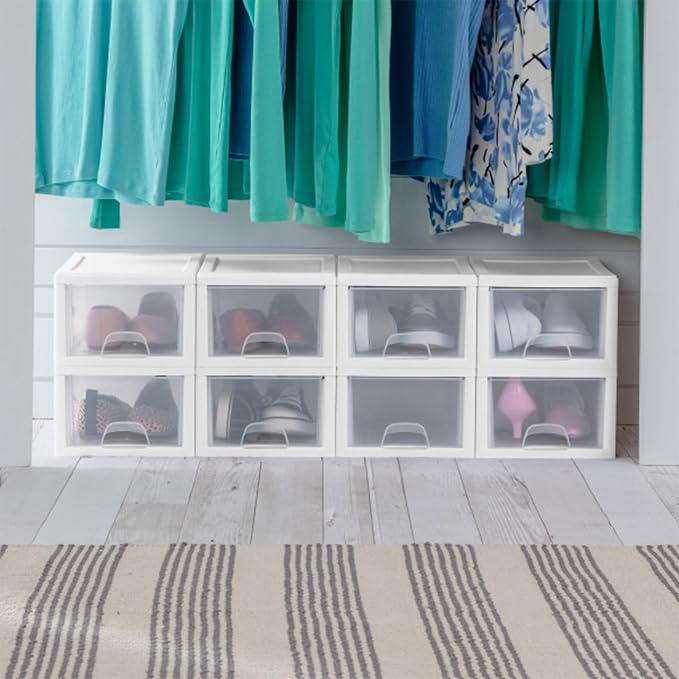 Sterilite Stacking Drawer Storage Organizer for Clothes, 6 Quart, 18-Pack | White Frame, Stackable Modular Clear Plastic Drawers & Containers for Clothing, Accessories, Craft Supplies, Shoes or Linens - Image 2
