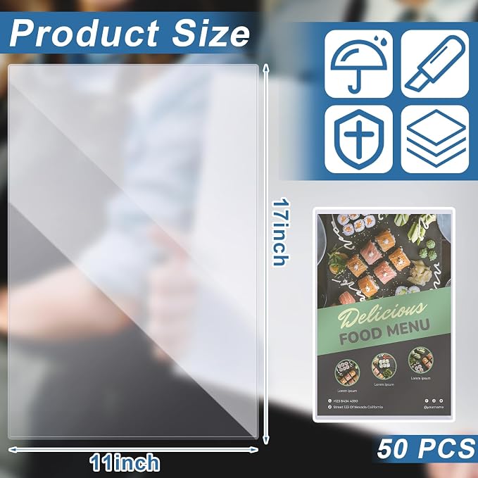 50 Pcs 11" x 17" Rigid Print Protectors, Heavy Duty Hard Plastic Sheet Page Protectors Crystal Menu Holder Clear Poster Sleeve Top Loading Frame for Magazine Photo Paper Poster Prints - Image 3