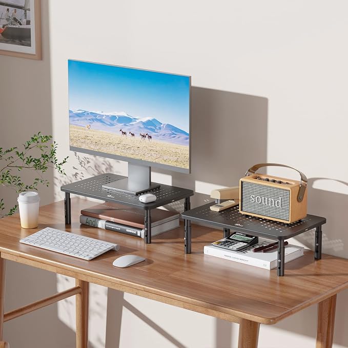 WALI Computer Monitor Stand for Desk, Adjustable Laptop Riser, up to 44 lbs | Monitor Riser Under-Desk Storage, Fits Monitors, Laptops, Printers, for Home, Office, School Supplies (STT003), 1 Pack, Black - Image 9