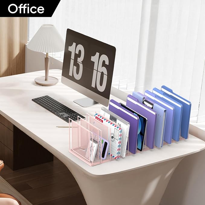 File Organizer for Desk, 11-Section Vertical File Sorter, Paper Holder Organizer Standing Metal File Folder for Office Home Classroom, Pink - Image 8