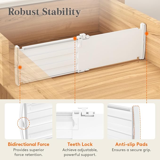 Lifewit 5" Tall Drawer Dividers, Adjustable Deep Drawer Organizer Clothes | 12 Pack 11.5"-18.5" Expandable White Plastic Separators for Dresser, Kitchen, Cabinet, Closet, Office Organization & Storage - Image 5