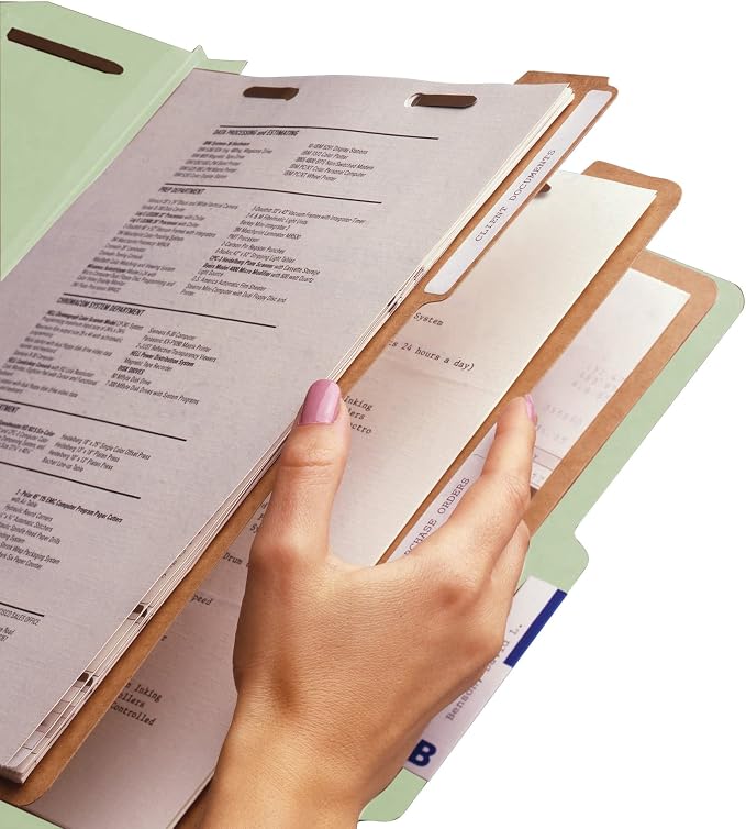 Smead 100% Recycled Pressboard Classification File Folder, 3 Dividers, 3" Expansion, Letter Size, Gray/Green, 10 per Box (14093) - Image 5