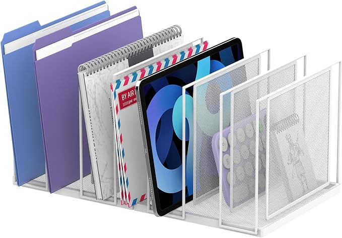 File Organizer for Desk, 7-Section Vertical File Sorter, Paper Holder Organizer Standing Metal File Folder for Office Home Classroom, White by JMHUD