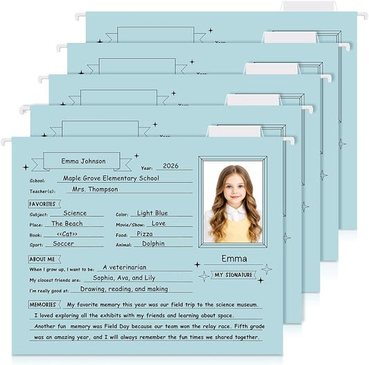 Glenmal 25 Pack School Years Memory File Folders Memory Pages Letter Hanging Files School Keepsake Organizer Questionnaire for Kids K-12 Student Info Record Personal Growth Tracking(Blue) by Glenmal