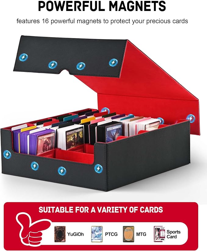 ZLCA Card Storage Box for MTG PTCG, Commander Deck Box Holds 3200+ Cards, Trading Card Storage Case with 4 Stoppers, Card Organizer for TCG Sport Cards(Black&Red) - Image 4