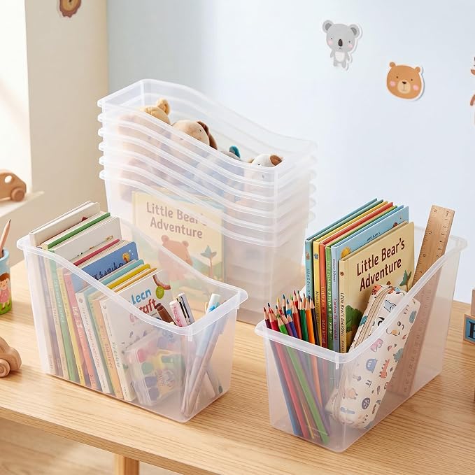 24 Pcs Book Bins for Classroom Plastic Binder Holder Magazine Stuff Folder File Organizer Box for Home Office School Supplies (Clear) - Image 4