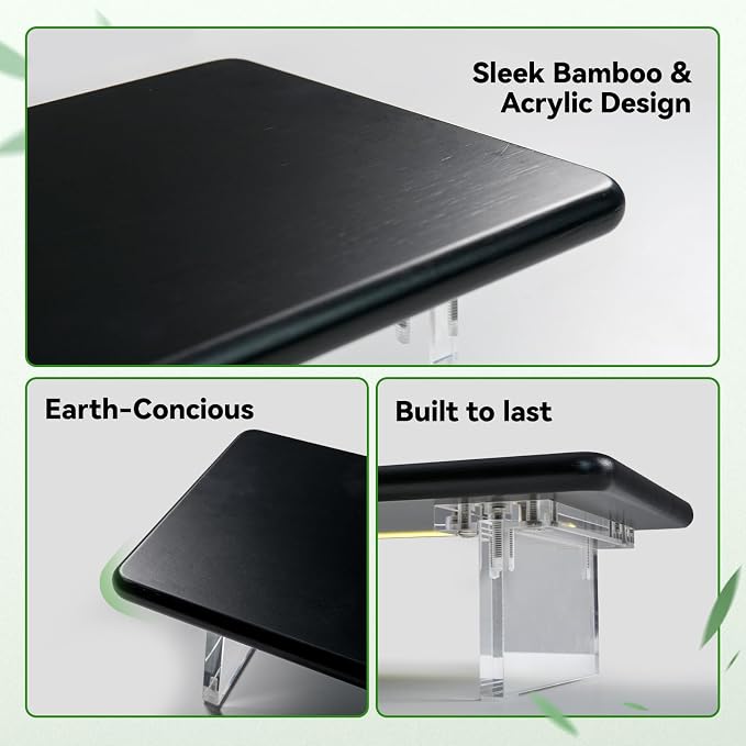 Bamboo Monitor Stand, Desk Shelf with Acrylic Legs and RGB Lights | 31.5-Inch Wide, 3.3-Inch Clearance, Fits Monitor, Laptop, Printer and Speakers for Small Desks - Image 7