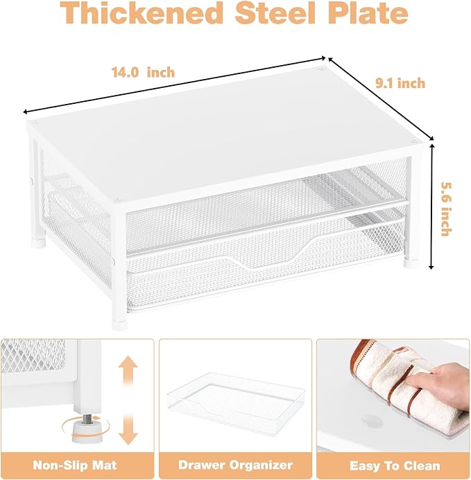 Computer Monitor Stand Riser, Desk Organizer with Drawer, Printer & Laptop Stand, Office Desk Accessories & Workspace Desktop Organizers Storage for Office Supplies(White) - Image 2