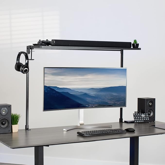 VIVO Large 42 inch Clamp-on Overhead Desk Shelf, Raised Desktop Organizer, Elevated Workstation Accessory Platform, Black, DESK-SHELF42-OB - Image 6