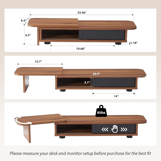 Artswish Dual Monitor Stand with Power Outlet, Brown Desk Monitor Riser | 2 AC Outlets & 2 USB Ports, RGB Lighting, Sliding Storage, Flexible Side Shelf, Desk Riser for Office, Work and Study - Image 2