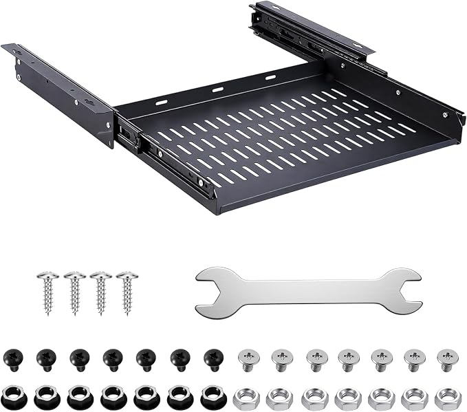 Sliding Under Desk Laptop Mount Shelf with Air Vents 16.3" W x 12" D Metal Under Desk Slide Out Tray Laptop Storage Tray for Home Office Standing Desks Workstations Cabinet Gaming by Otoolling