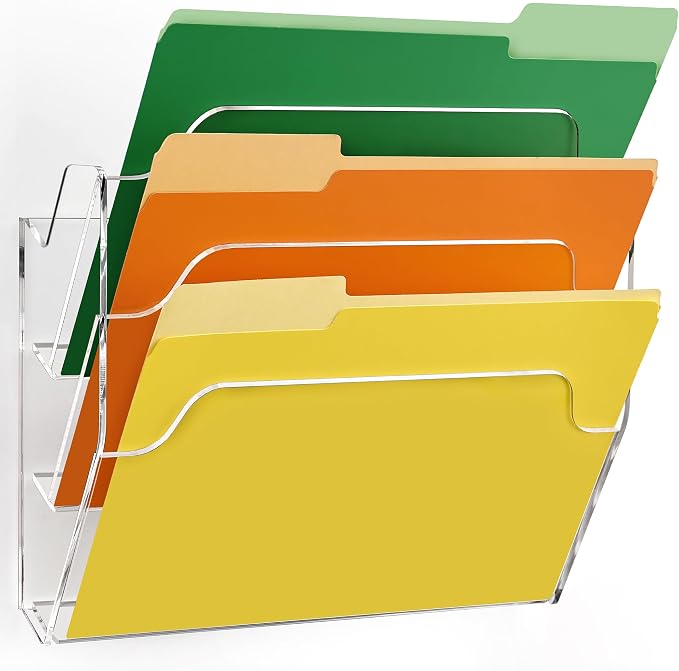 Acrylic Hanging Wall File Organizer, Clear Wall File Holder | 3 Tier Mail Organizer Wall Mounted, Folder Paper Magazine Rack for Office, Desk, School by Tfirhuoe