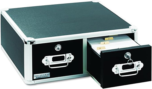 Vaultz Locking 4 x 6 Index Card Cabinet, Double Drawer, Black (VZ01395) | Combination lock for added security, two-drawer design for organized filing, compact and portable desktop card storage by Vaultz