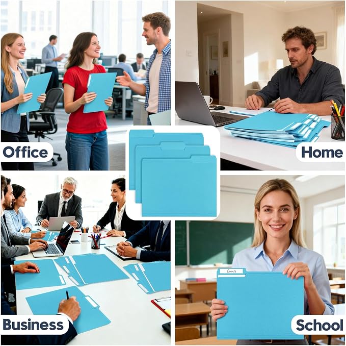 File Folders,Colored File Folders Letter Size 8.5" x 11",150 Pack 1/3 Cut Tab Bulk Durable Paper Folders with Blank Labels,File Folder for Office Business School Home Use,Lake Blue - Image 7