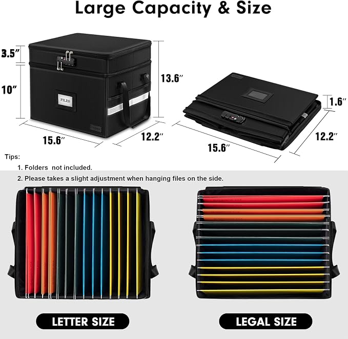Fireproof File Oganizer with Lock, 2 Layer Fireproof Document Storage Box | Portable Office File Cabinet with 5 Tab Inserts, Collapsible File Storage for Hanging Letter, Legal Size Folder, Certificate - Image 4