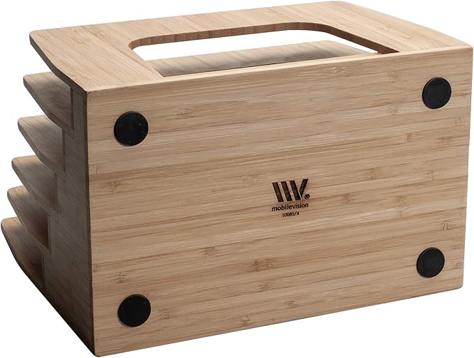 MobileVision Bamboo Desktop Inclined File Folder Organizer and Paper Tray, Upright Sections, Step Sorter, 5 Slots - Image 3