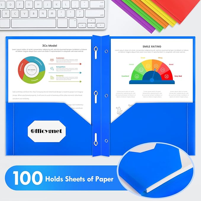 Ellinjan 102 PackPlastic Folders with Pockets and Prongs, 2 Pocket Folders with Brads, Heavy Duty Bulk Folders in 6 Colors, Letter Size for School Office Supplies - Image 6