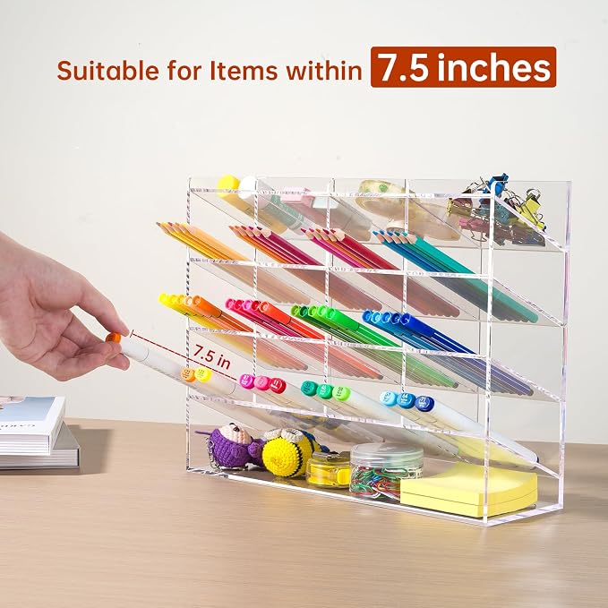BEYGORM Acrylic Vertical Marker Organizer for 200 Markers, Desk Orgaizer | 17 Compartments Clear Angled Pen & Pencil Holder, Large Stationery & Art Supply Storage for School (13 x 10.2 x 4 Inch) - Image 4