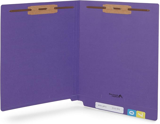 Blue Summit Supplies 50 End Tab Fastener File Folders, Purple | Reinforced end tab, letter size, 11pt, 2 prong bonded fasteners, for medical files, reports, and office records by BlueSummitSupplies
