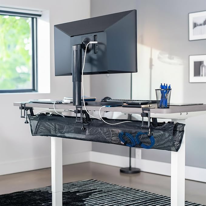 VIVO No Drill Clamp-on 55 inch Mesh Net Under Desk Cable Management Wire Organizer, Adjustable Home Office Standing Desk Cord Storage Sleeve, Black, DESK-AC55MH - Image 2