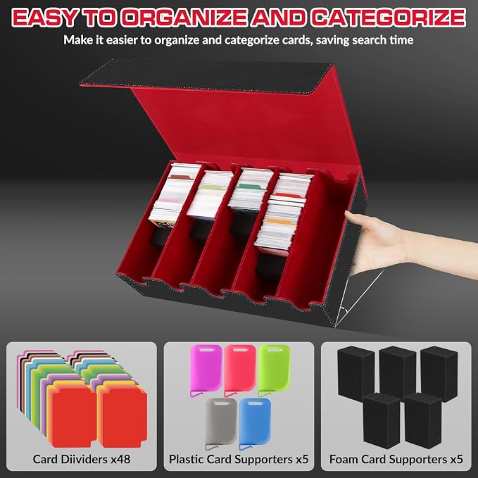 AOBOPLE 3500+ Trading Card Storage Box,Vertical 5-Row and Magnetic Card Box | PU leather Card Storage,48 Dividers + 10 Card Supports, Card Organizer For MTG TCG Commander,Gift For Collectors - Image 6