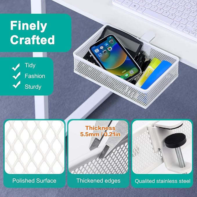 Under Desk Drawer, Clamp on Desk Organizer Under Table Hanging Desk Storage | 2 ways to clamp on: desk side or leg. Under desk organizer, clamp on desk drawer, basket hanging under table shelf, no-drill - Image 5
