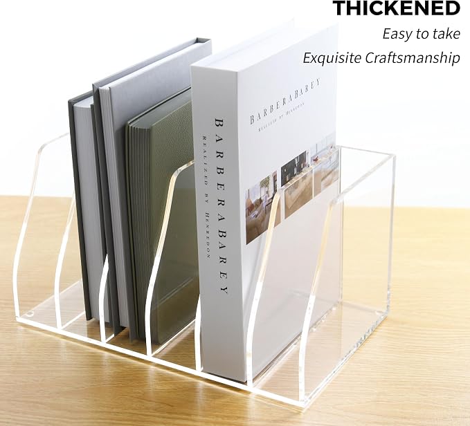 Acrylic Magazine File Holder, 6 Vertical Compartments Desk Document Sorter Organizer, Clear Folder Rack Binder for Office/Home/Classroom, for Documents, Tablet, Magazines, Books & Accessories - Image 3