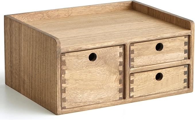 KIRIGEN Wooden Desk Organizer with 3 Drawers and Top Tray, Brown DT1D3C-DBR | 3-Drawer Cabinet with Top Tray Stores Office Supplies, Toiletries, Tools, Crafts, and Small Accessories on Desks or Counters by KIRIGEN