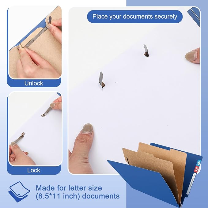 Skyygemm 24 Pack Classification Folders, Letter Size,2 Dividers,Dark Blue | Pressboard File Folders, 2 Prong Fasteners, 2" Expanding, Manila, End Tab, for Office School Legal Records Medical - Image 4